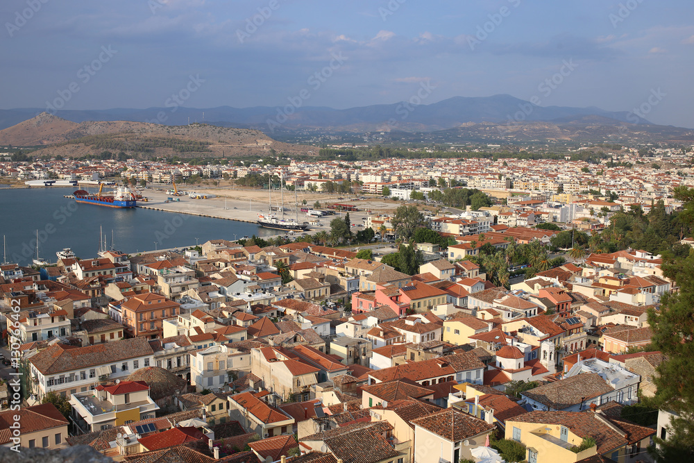 View of the old part of Nafplio town from Palamidi castle, Greece
