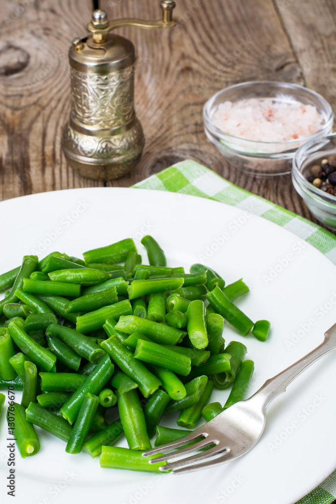 Salad of green beans on white plate Salad of green beans on white plate