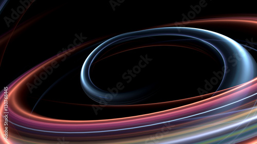 Abstract 3d rendering of lighting figures. 3d illustration of circular bright glow forms. Light circles.