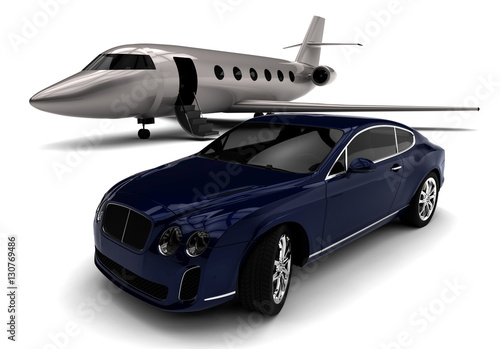 Private jet with a Luxury Car / 3D render image representing an private jet with a luxury car © Mlke