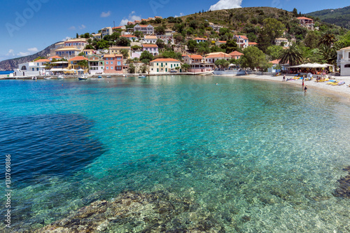 Amazing Panorama and beach of Assos village and beautiful sea bay, Kefalonia, Ionian islands, Greece