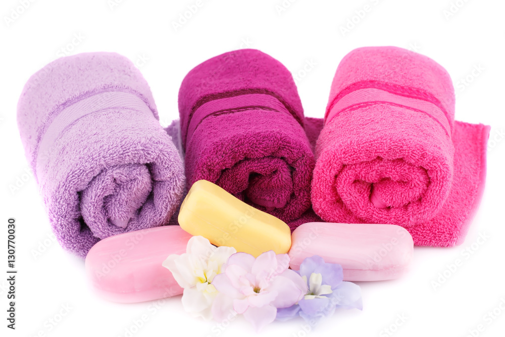 Towels, flowers and soaps Towels, flowers and soaps