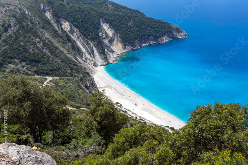 Fototapeta Naklejka Na Ścianę i Meble -  Blue water of beautiful Myrtos beach, Kefalonia, Ionian islands, Greece