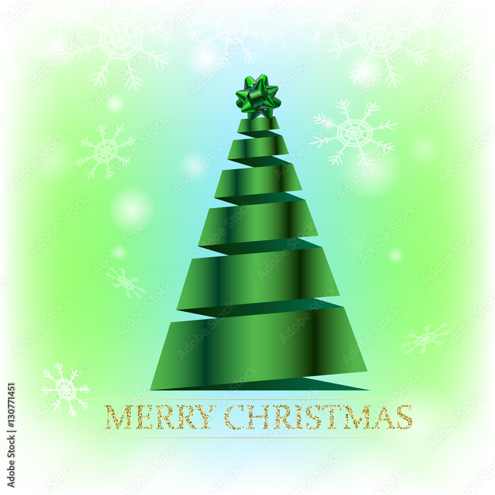 Naklejka premium Christmas card with creative christmas tree and text pattern on green background with snowflakes