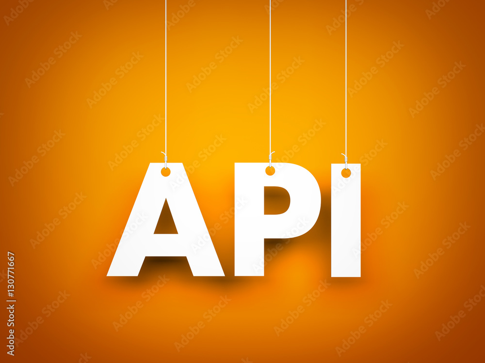 White word API on orange background. New year illustration. 3d illustration White word API on orange background. New year illustration. 3d illustration