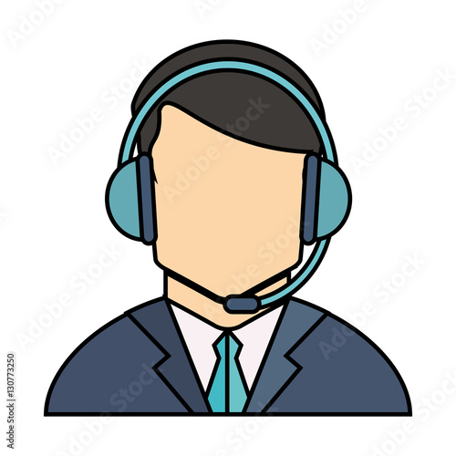 Operator man with headphone icon. Call center and technical service theme. Isolated design. Vector illustration