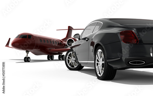 Luxury life / 3D render image representing a luxury car with an private jet  © Mlke