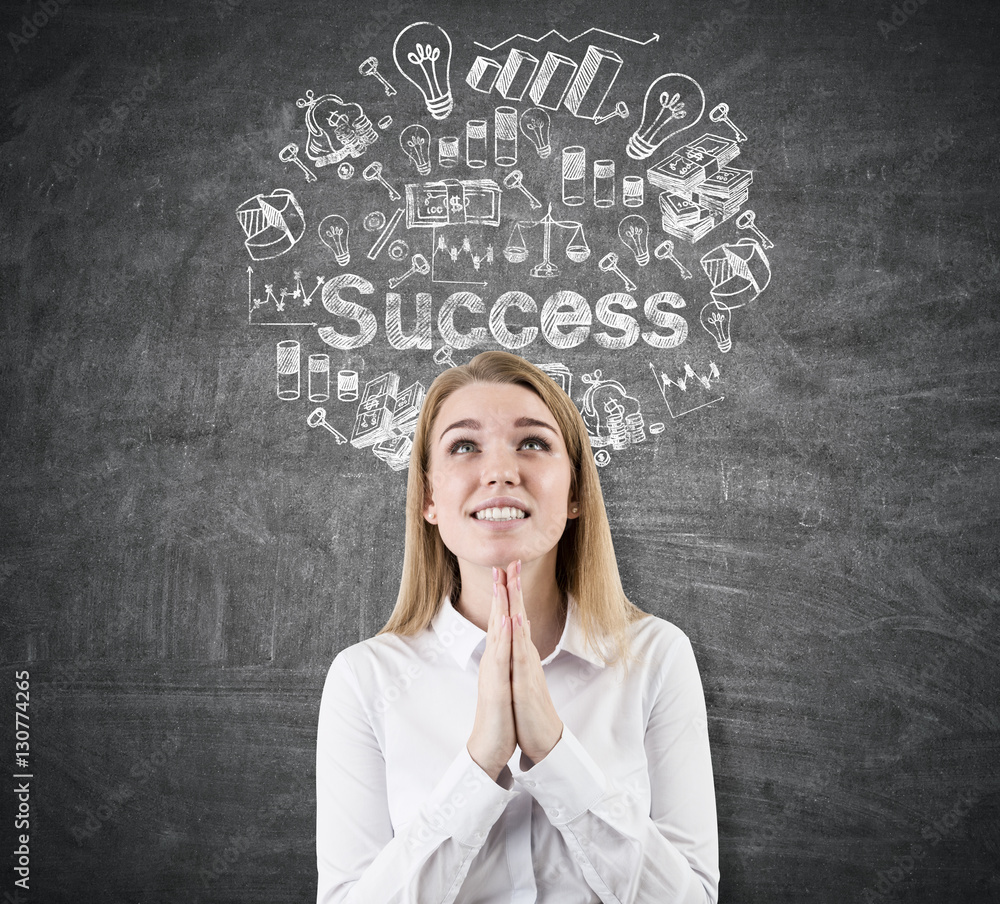 Woman dreams about success, chalkboard Woman dreams about success, chalkboard
