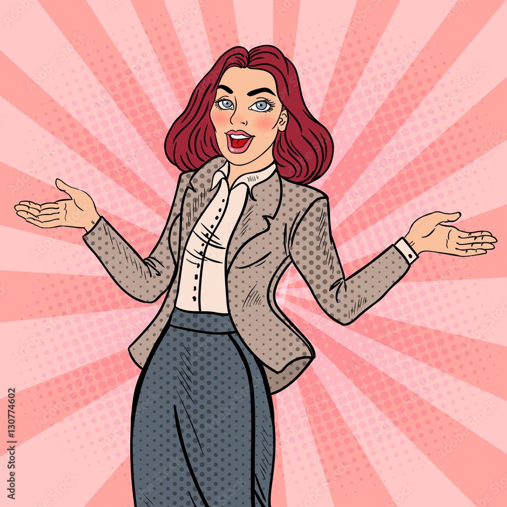 Pop Art Excited Happy Business Woman. Vector illustration Stock Vector ...