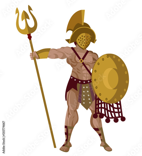 african gladiator with shield and trident and web