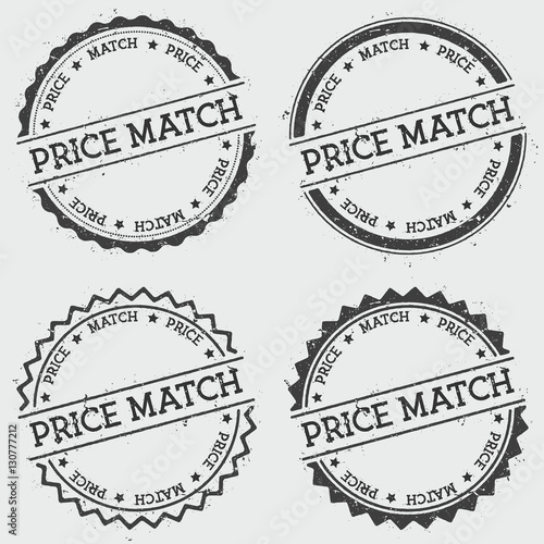 Price match insignia stamp isolated on white background. Grunge round hipster seal with text, ink texture and splatter and blots, vector illustration.