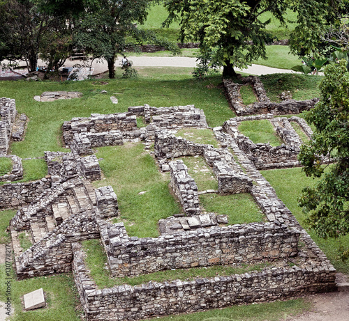 The remains of the foundations of the ancient buildings in Palenque, Mexico photo