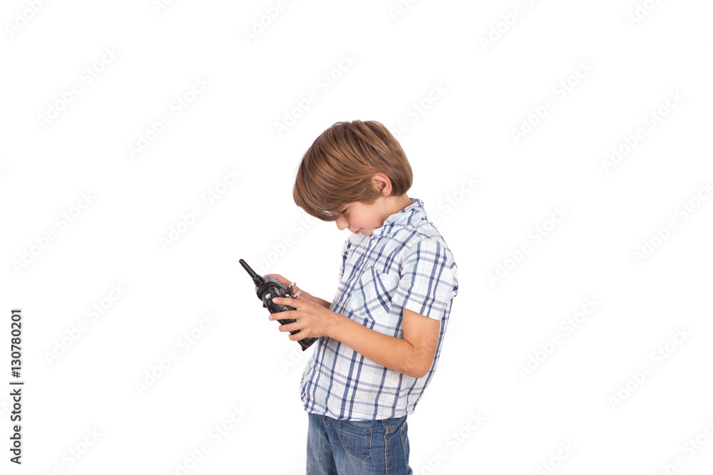 Cheerful using a drone remote control