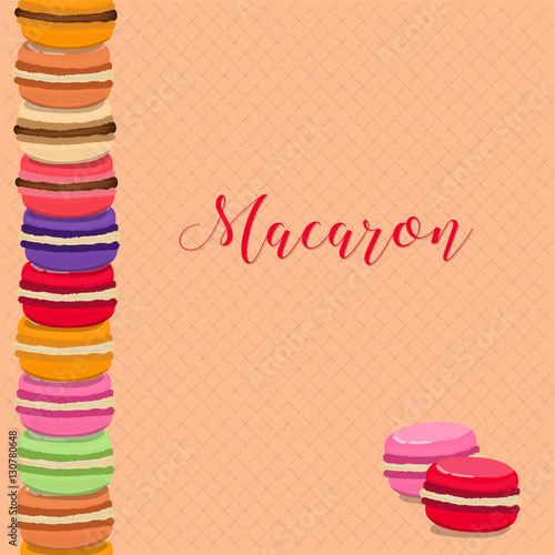 Sweet french macarons . Pasty traditional sweet macaroons biscuit . Seamless card