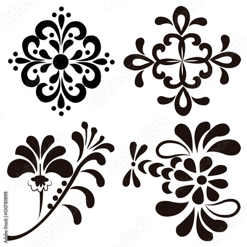 set of 4 abstract flowers