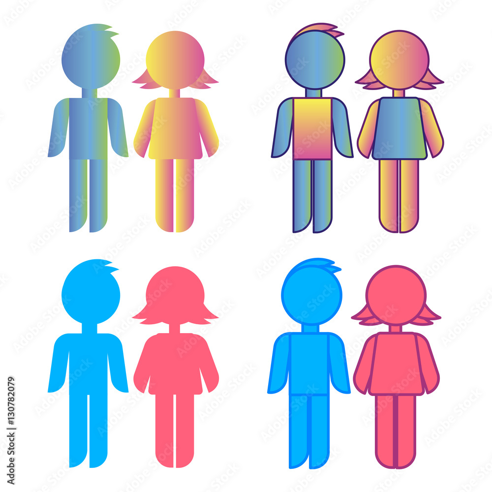 Vettoriale Stock Icon set blue stick figure man male and pink women ...