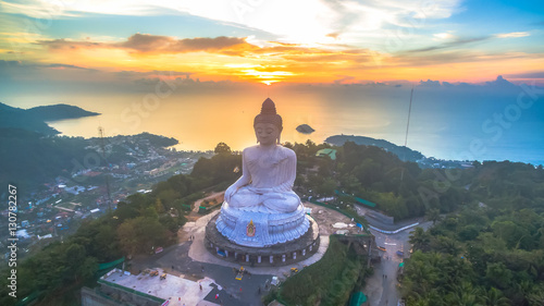 aerial photography sweet sunset at Phuket's big Buddha