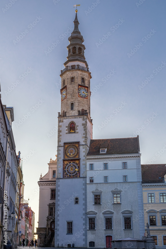 GOERLITZ, GERMANY - November 2016: Old town hall of Goerlitz, Germany. The historic town of Goerlitz is often used as film location.
