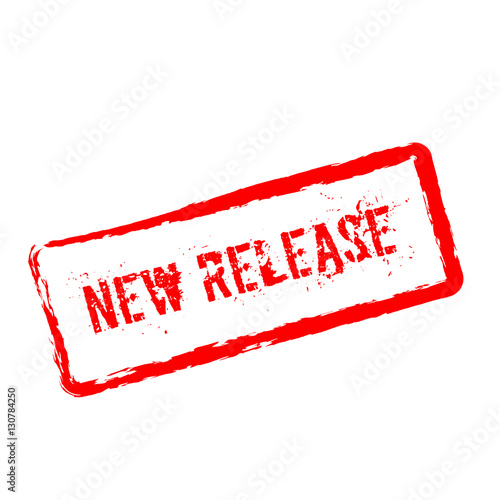 New release red rubber stamp isolated on white background. Grunge rectangular seal with text, ink texture and splatter and blots, vector illustration.