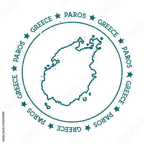 Paros vector map. Distressed travel stamp with text wrapped around a circle and stars. Island sticker vector illustration.
