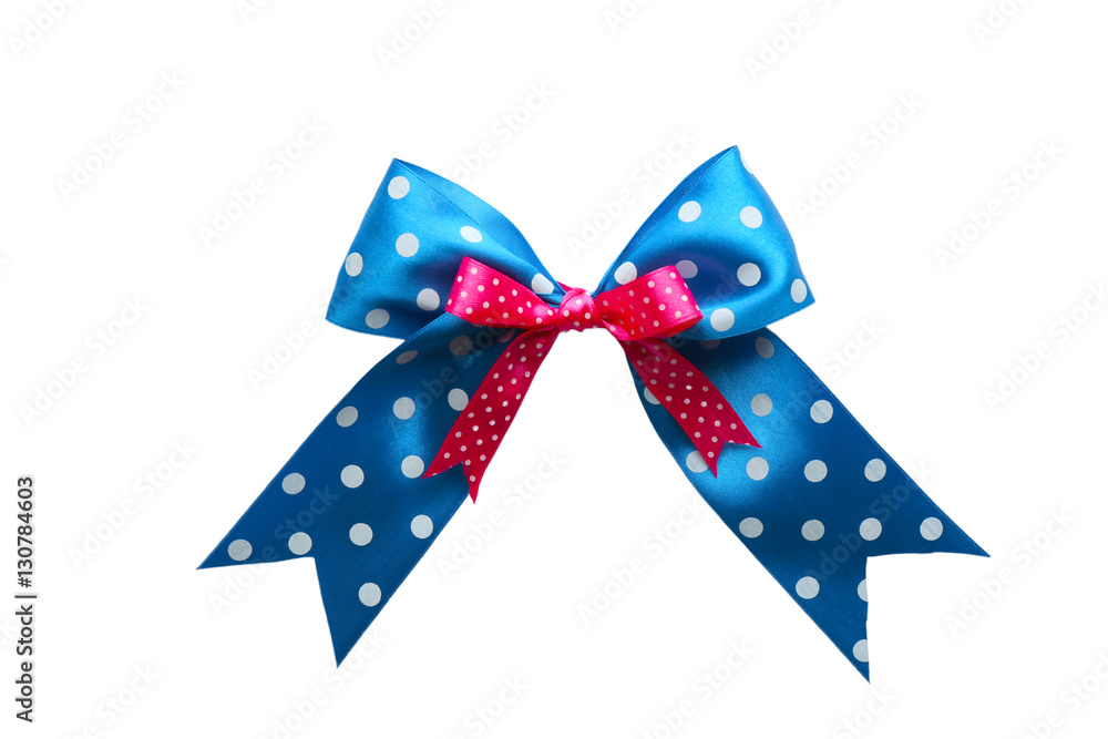 Blue and red ribbon bow on white background Blue and red ribbon bow on white background