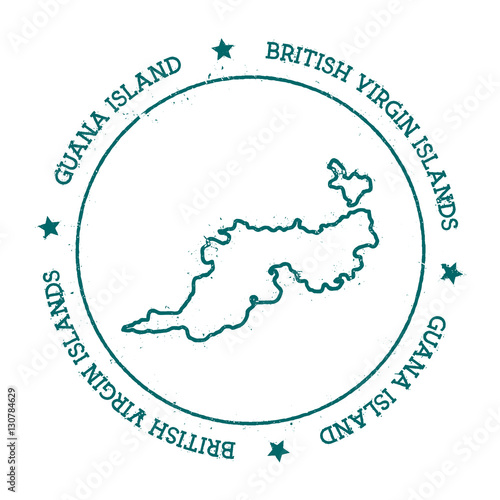 Guana Island vector map. Distressed travel stamp with text wrapped around a circle and stars. Island sticker vector illustration.