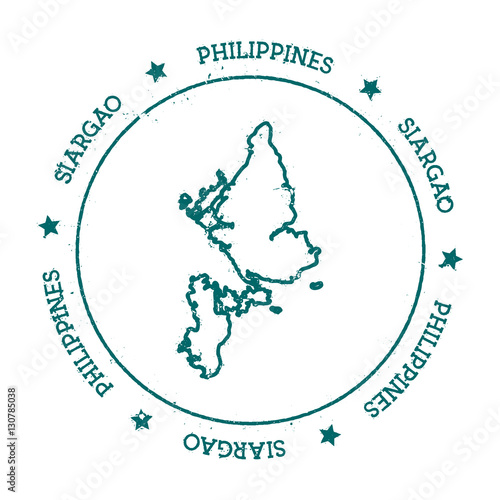 Siargao vector map. Distressed travel stamp with text wrapped around a circle and stars. Island sticker vector illustration.