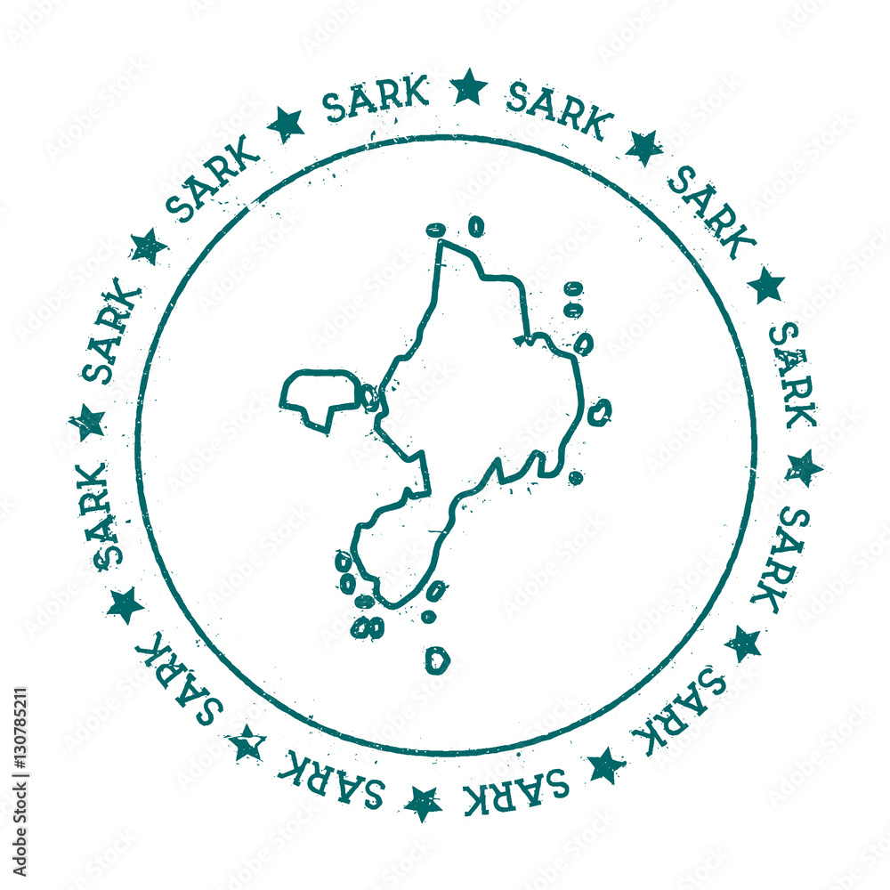 Sark vector map. Distressed travel stamp with text wrapped around a ...