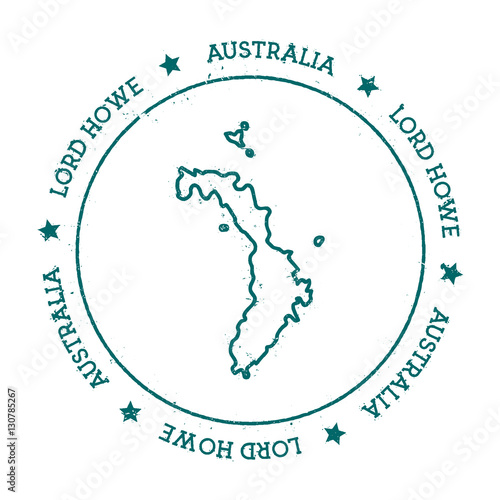 Lord Howe Island vector map. Distressed travel stamp with text wrapped around a circle and stars. Island sticker vector illustration.