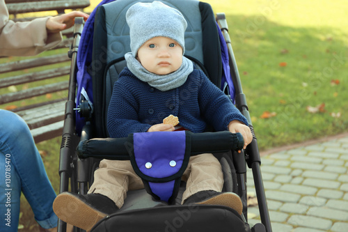 Cute baby sitting in stroll...