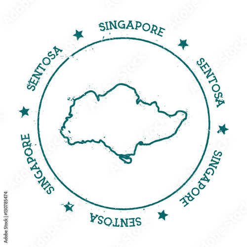 Sentosa vector map. Distressed travel stamp with text wrapped around a circle and stars. Island sticker vector illustration.