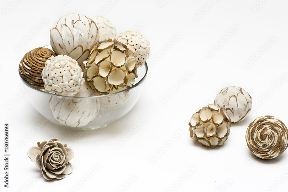 Home decoration is on the white background. Decorative product made of natural materials. 