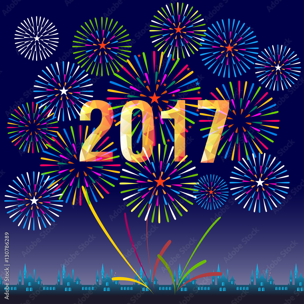 Happy New Year 2017 with fireworks background Happy New Year 2017 with fireworks background