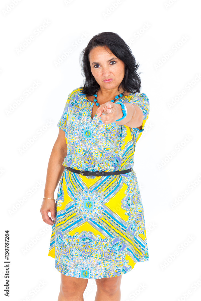 Beautiful woman doing different expressions in different sets of clothes: gun sign Beautiful woman doing different expressions in different sets of clothes: gun sign