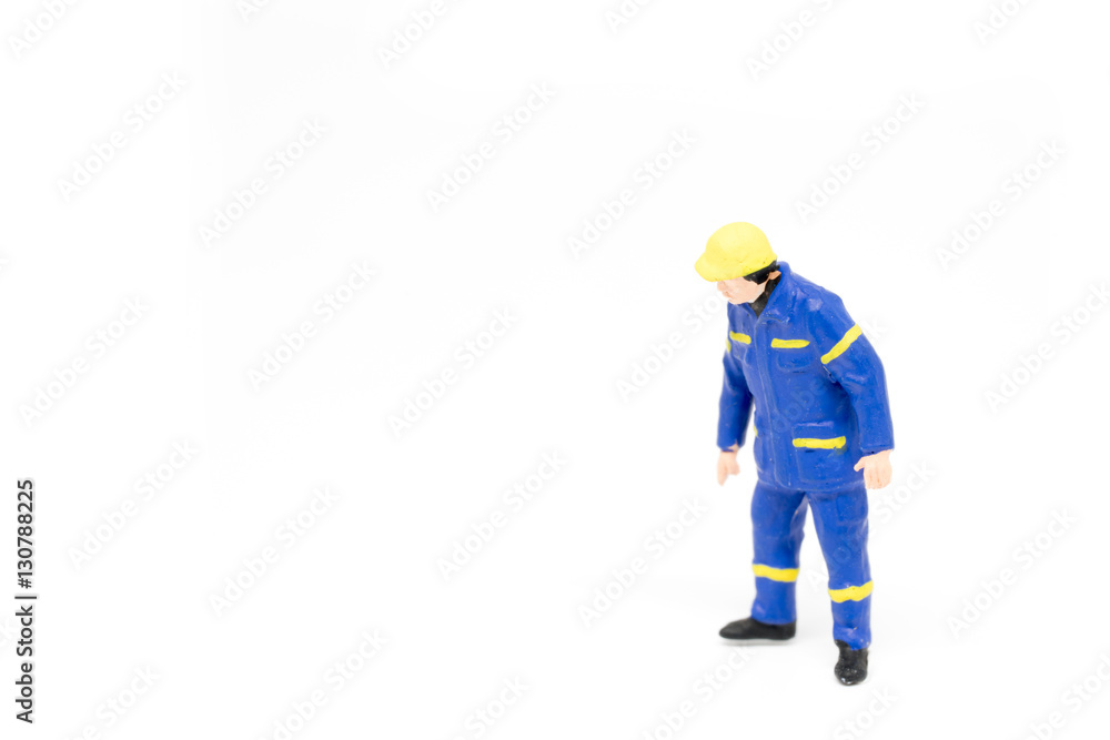 Miniature people worker construction concept on white background