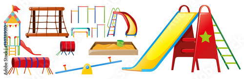 Different types of play stations in playground
