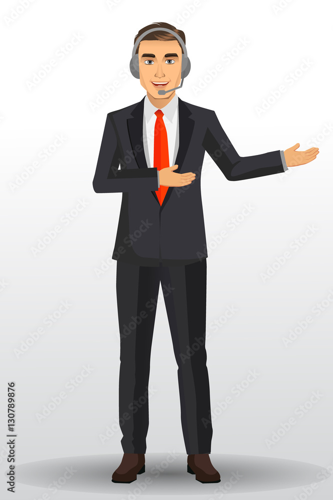 Customer service people, man wearing headsets of client services and communication, vector illustration. Customer service people, man wearing headsets of client services and communication, vector illustration.