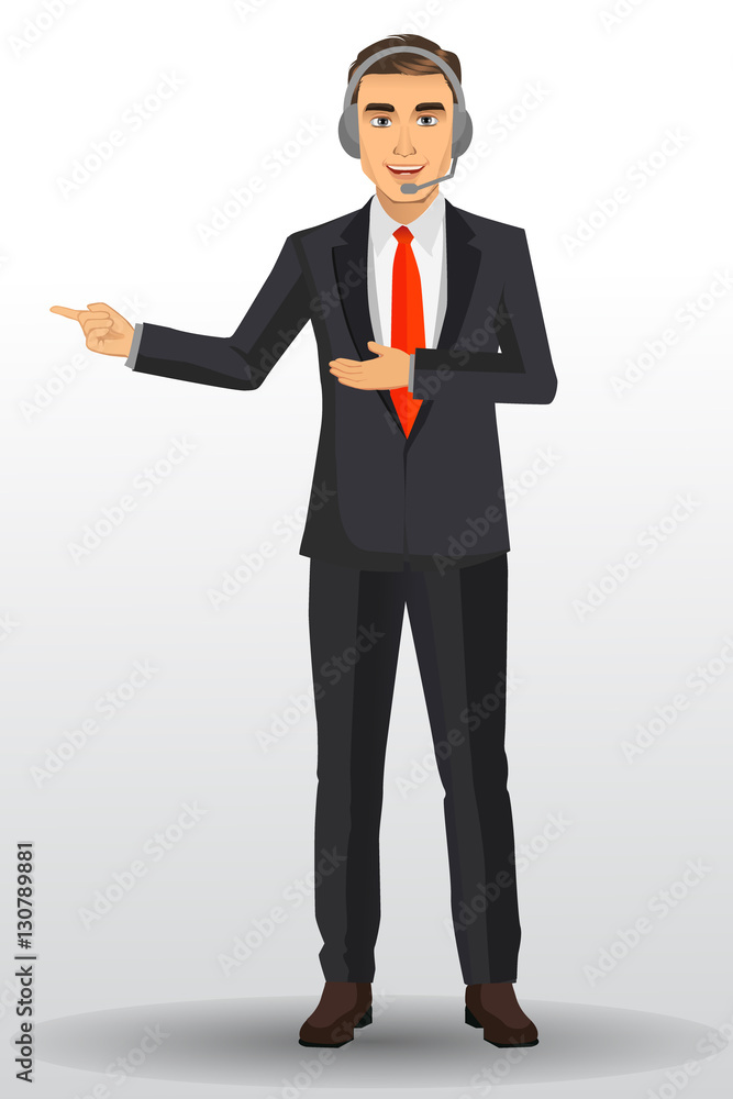Customer service people, man wearing headsets of client services and communication, vector illustration. Customer service people, man wearing headsets of client services and communication, vector illustration.