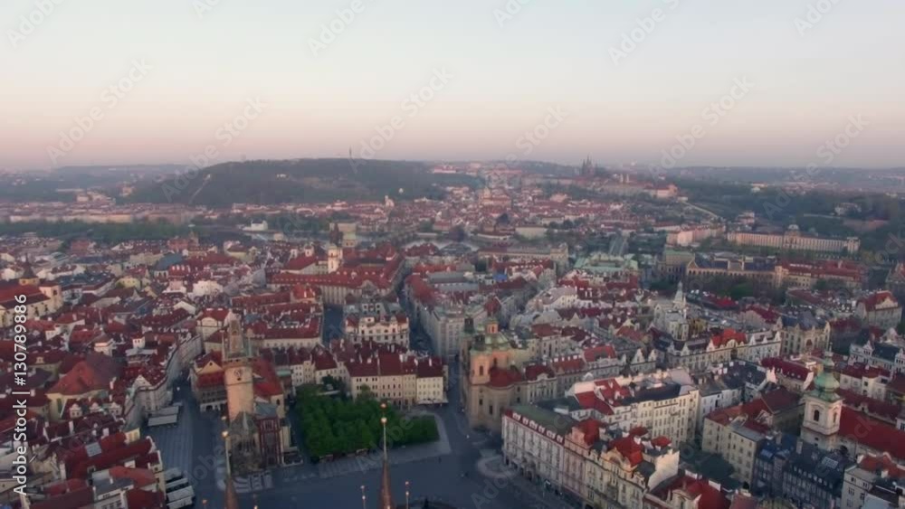 Aerial view of old center of Prague, Czech Republic. Panoramic bird eye shot of old European town Aerial view of old center of Prague, Czech Republic. Panoramic bird eye shot of old European town