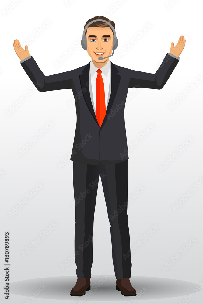Customer service people, man wearing headsets of client services and communication, vector illustration. Customer service people, man wearing headsets of client services and communication, vector illustration.