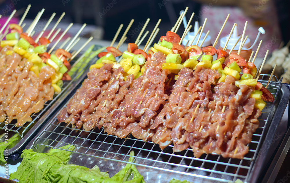 Bar-B-Q or BBQ Pork, street food in Thailand
