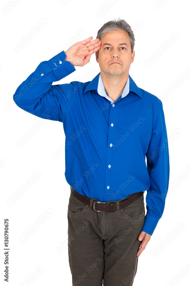 Handsome man doing different expressions in different sets of clothes: at attention Handsome man doing different expressions in different sets of clothes: at attention