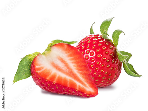 Red berry Strawberries with leaves isolated on a white background.