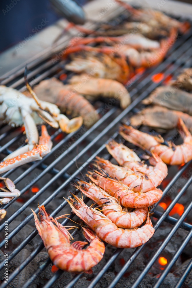 shrimp grilled bbq seafood on stove