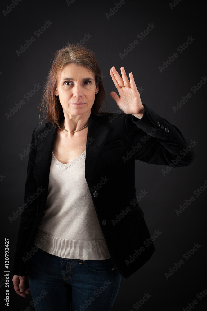 Beautiful woman doing different expressions in different sets of clothes: be careful Beautiful woman doing different expressions in different sets of clothes: be careful