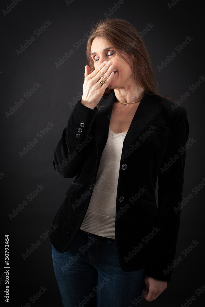 Beautiful woman doing different expressions in different sets of clothes: yawn Beautiful woman doing different expressions in different sets of clothes: yawn