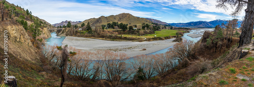 Panoramic view of Waiau River near Hanmer Springs photo