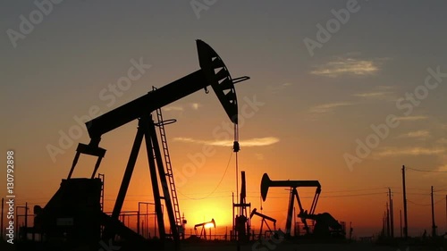 Footage - Oil Pumps Working Continuously  at Sunrise