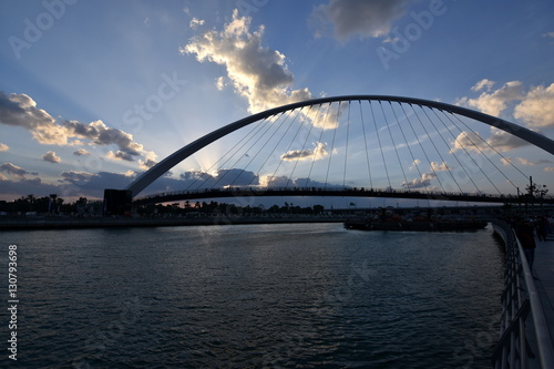 Dubai Skyline at night from new Dubai Canal  U.A.E