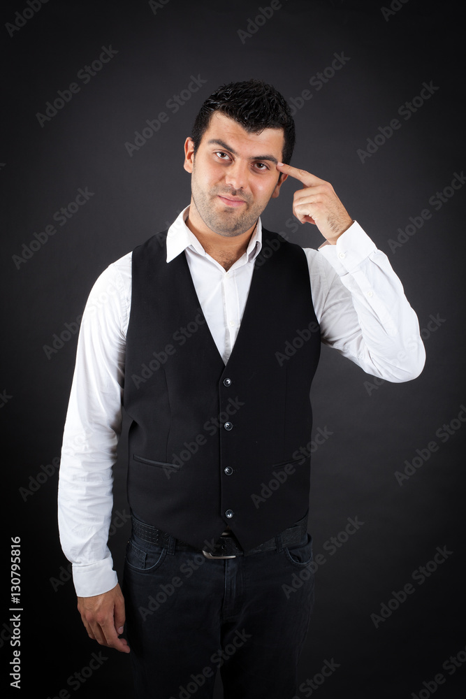 Handsome man doing different expressions in different sets of clothes: you are crazy Handsome man doing different expressions in different sets of clothes: you are crazy